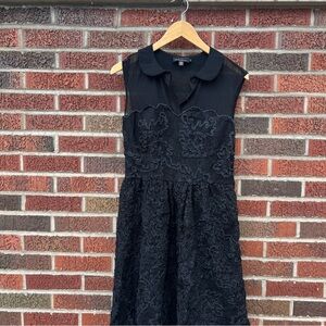 Ted Baker London Black Mesh Collared Layered Embroidered A Line Dress